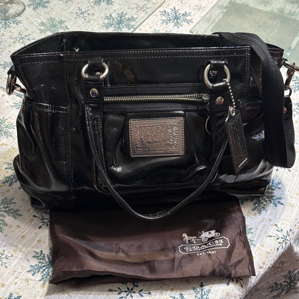 Coach Poppy Black Patent Leather Tote Bag